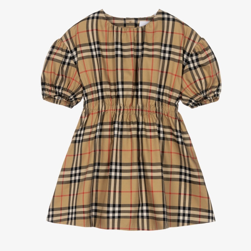 NWT Burberry Girls Shelley Checked Cotton Blend Dress Archive Beige